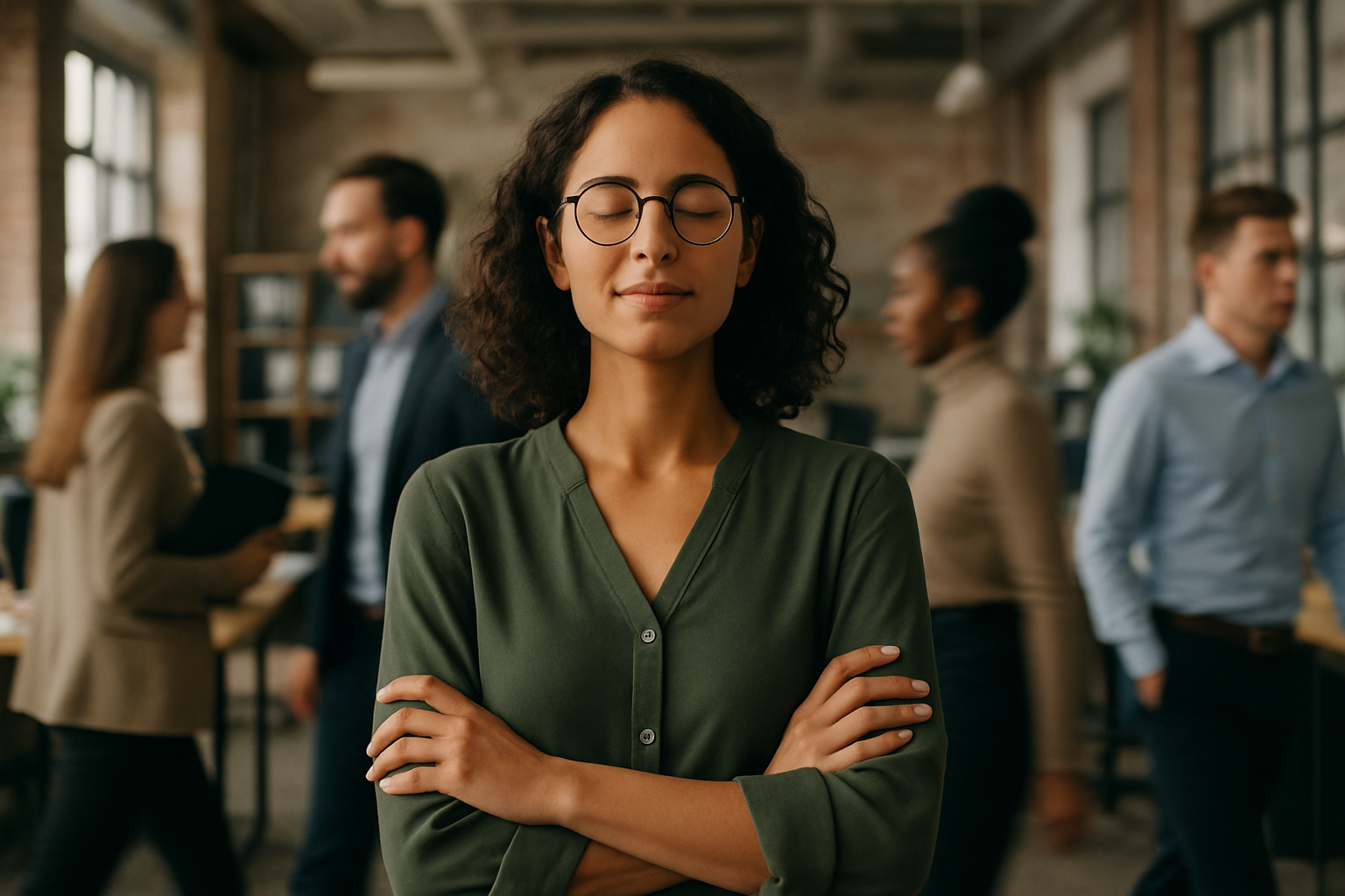 Person standing confidently with a sense of inner peace and strong energetic boundaries, representing successful protection from energy vampires