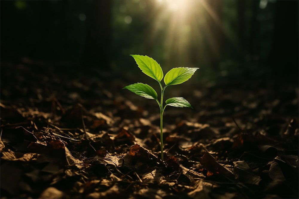 Plant growing naturally in sunlight shows authentic growth