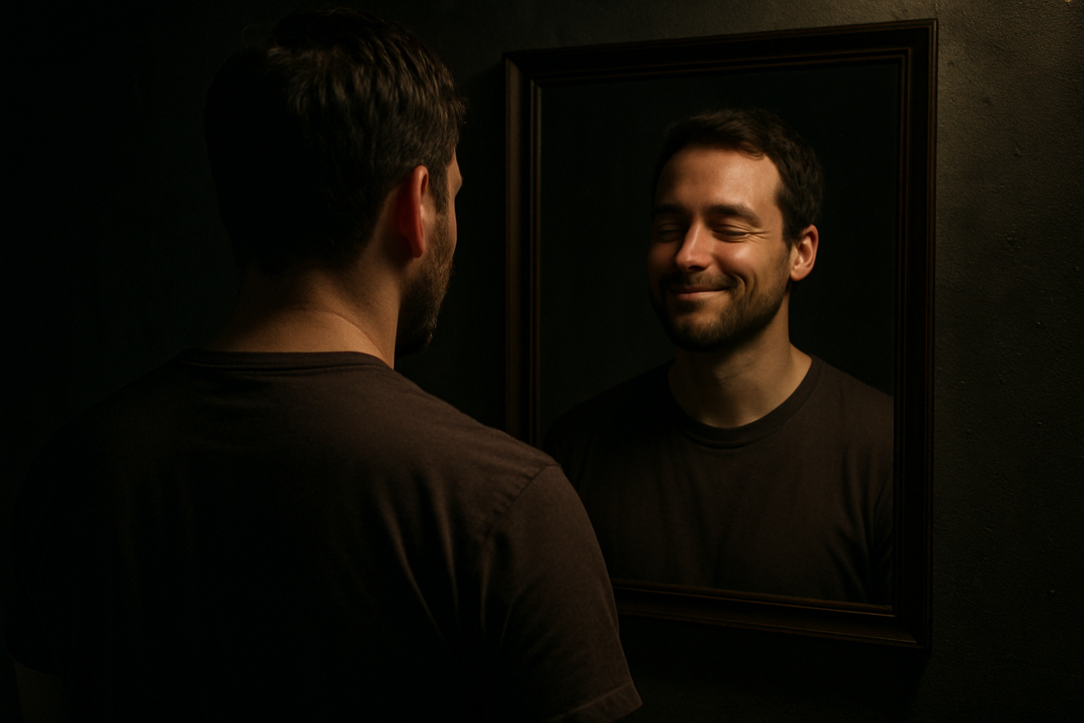 Person embracing their shadow in a peaceful, accepting way with soft lighting